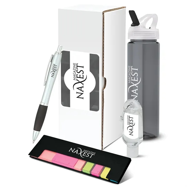 4 pc. gift set with 25 oz. PET water bottle, plunge-action... from ASI 67866 Logomark/Valumark