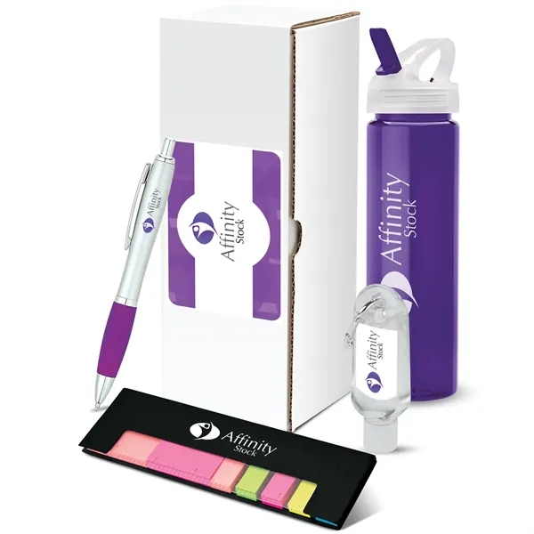 4 pc. gift set with 25 oz. PET water bottle, plunge-action... from ASI 67866 Logomark/Valumark