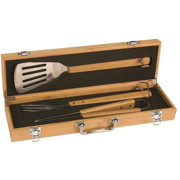 Three-piece stainless steel and bamboo BBQ set with spatula, tongs and... from ASI 74601 Calico