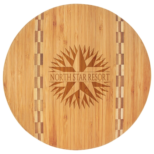 11.75" round bamboo cutting board with laser engraving; USA-made product.... from ASI 92531 Unique Custom Products / UCP