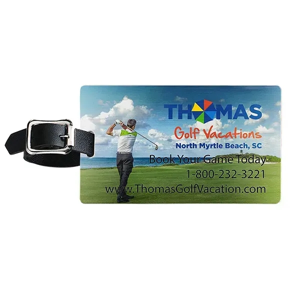 4 1/4" x 2 1/2" brushed aluminum luggage tag with clear... from ASI 62660 Innovation Line
