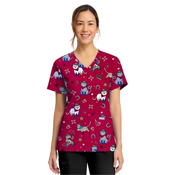 Cherokee - Genuine - Women's 2-Pocket Print V-Neck Scrub Top... from ASI 86018 Scrub Authority