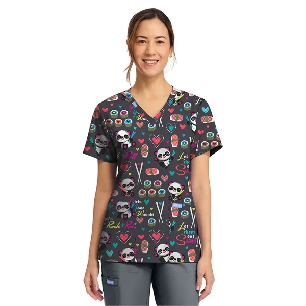 Cherokee - Genuine - Women's 2-Pocket Print V-Neck Scrub Top... from ASI 86018 Scrub Authority