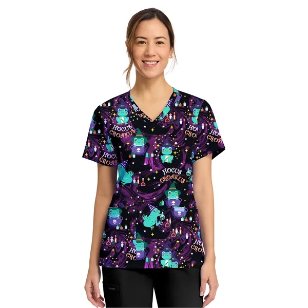 Cherokee - Genuine - Women's 2-Pocket Print V-Neck Scrub Top... from ASI 86018 Scrub Authority