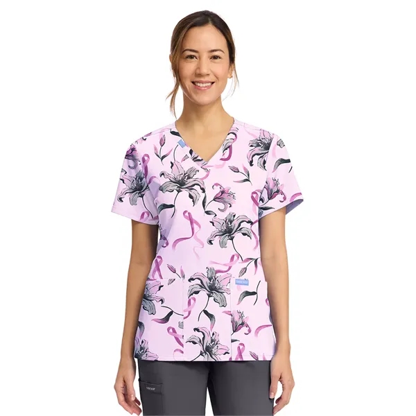 Cherokee - Genuine - Women's 2-Pocket Print V-Neck Scrub Top... from ASI 86018 Scrub Authority