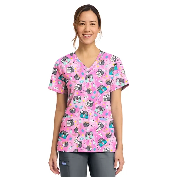 Cherokee - Genuine - Women's 2-Pocket Print V-Neck Scrub Top... from ASI 86018 Scrub Authority