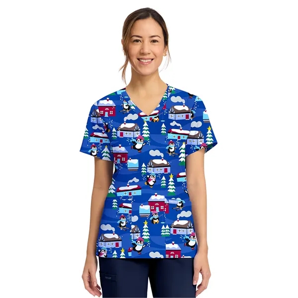 Cherokee - Genuine - Women's 2-Pocket Print V-Neck Scrub Top... from ASI 86018 Scrub Authority