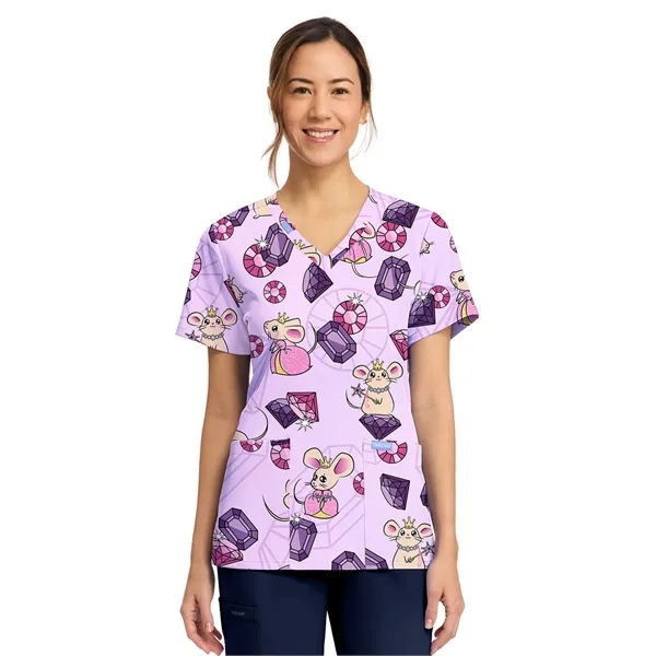 Cherokee - Genuine - Women's 2-Pocket Print V-Neck Scrub Top... from ASI 86018 Scrub Authority