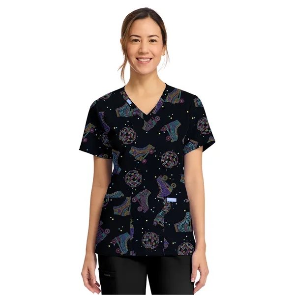 Cherokee - Genuine - Women's 2-Pocket Print V-Neck Scrub Top... from ASI 86018 Scrub Authority