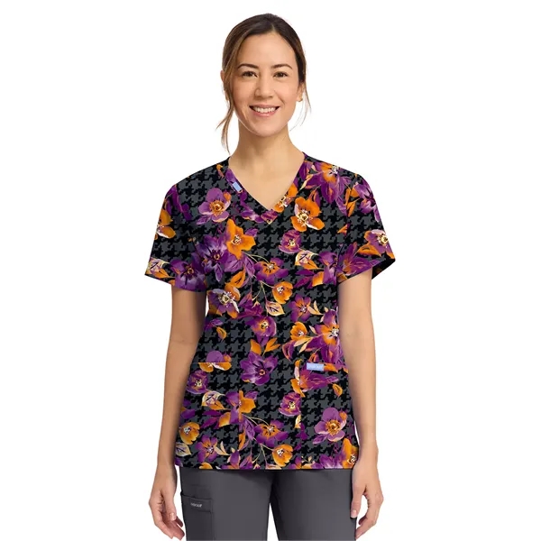 Cherokee - Genuine - Women's 2-Pocket Print V-Neck Scrub Top... from ASI 86018 Scrub Authority