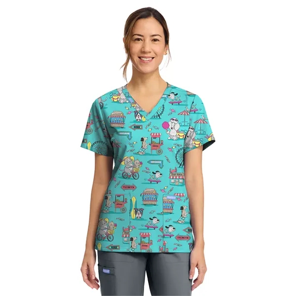 Cherokee - Genuine - Women's 2-Pocket Print V-Neck Scrub Top... from ASI 86018 Scrub Authority