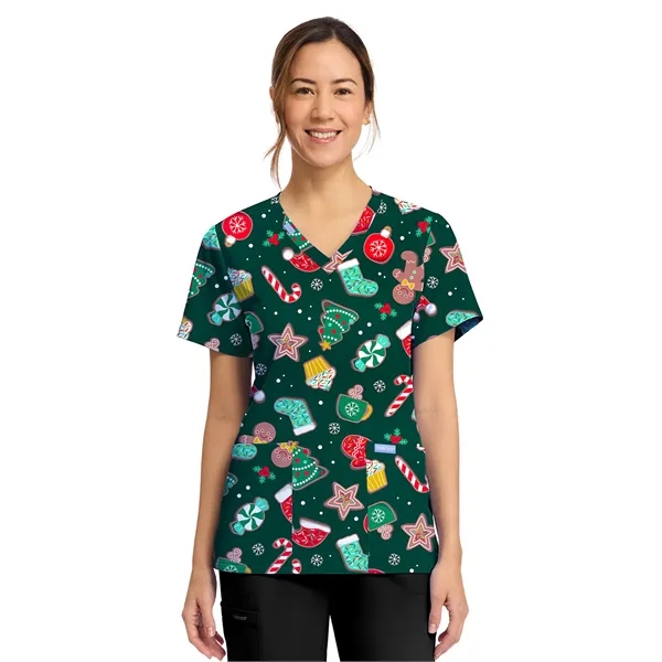 Cherokee - Genuine - Women's 2-Pocket Print V-Neck Scrub Top... from ASI 86018 Scrub Authority
