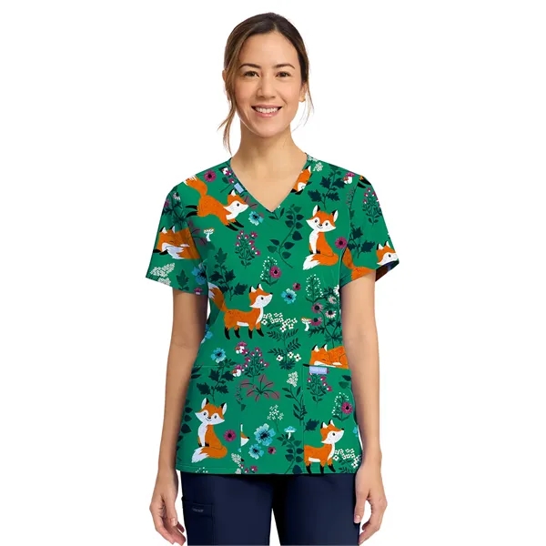 Cherokee - Genuine - Women's 2-Pocket Print V-Neck Scrub Top... from ASI 86018 Scrub Authority