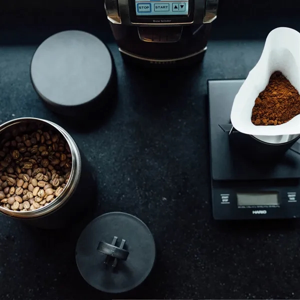 Coffee canister with innovative accordion-style seal kicks out oxygen and locks... from ASI 56070 Gemline / Gemline®