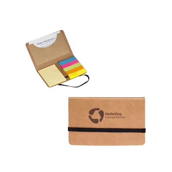 Business card sticky pack with pocket, elastic closure, five assorted sticky... from ASI 79530 Prime Line
