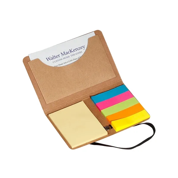 Business card sticky pack with pocket, elastic closure, five assorted sticky... from ASI 79530 Prime Line