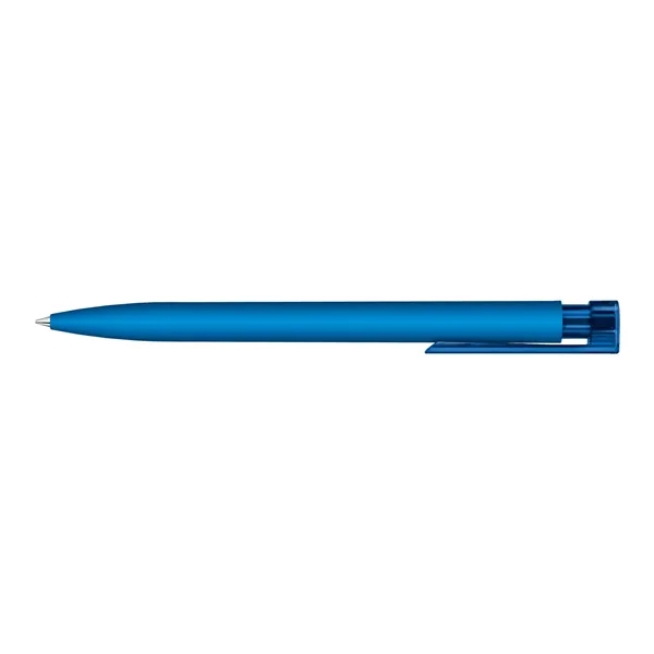 Soft touch plunger action ballpoint with glossy transparent barrel and pocket... from ASI 68507 The Magnet Group / Castelli