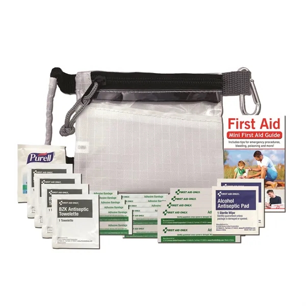 First aid kit with a nylon pouch, carabiner, bandages, wipes, and... from ASI 84514 Safety Made