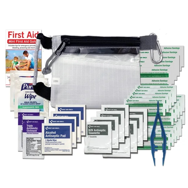 First aid kit with a carabiner, bandages, triple antibiotic ointment packets,... from ASI 84514 Safety Made