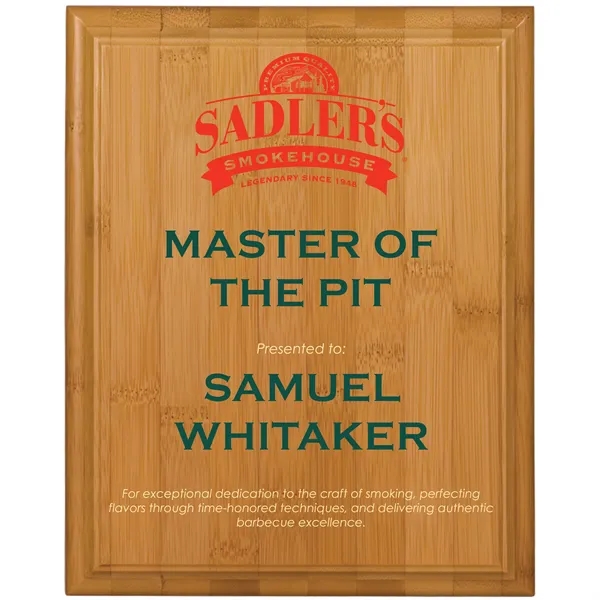 10 1/2" x 13" x 3/4" bamboo plaque with nitrocellulose-based finish... from ASI 74601 Calico