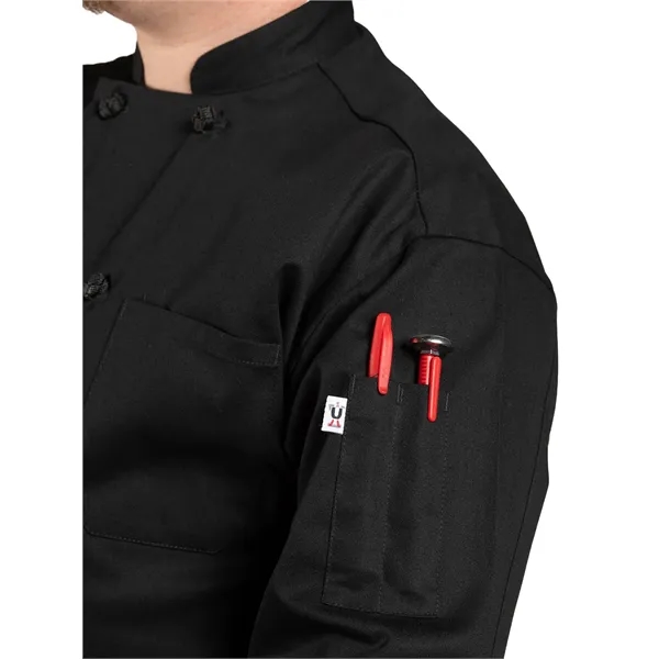 Uncommon Threads Unisex Classic Knot Chef Coat - Black... from ASI 86018 Scrub Authority / Uniform Stores