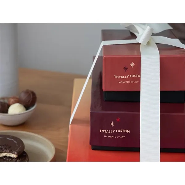 Fully custom chocolate indulgent 3 piece gift tower peppermint bark, cookies... from ASI 44897 Chocolate Chocolate