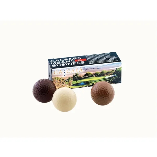 Custom chocolate golf balls and custom printed box with your corporate... from ASI 44897 Chocolate Chocolate