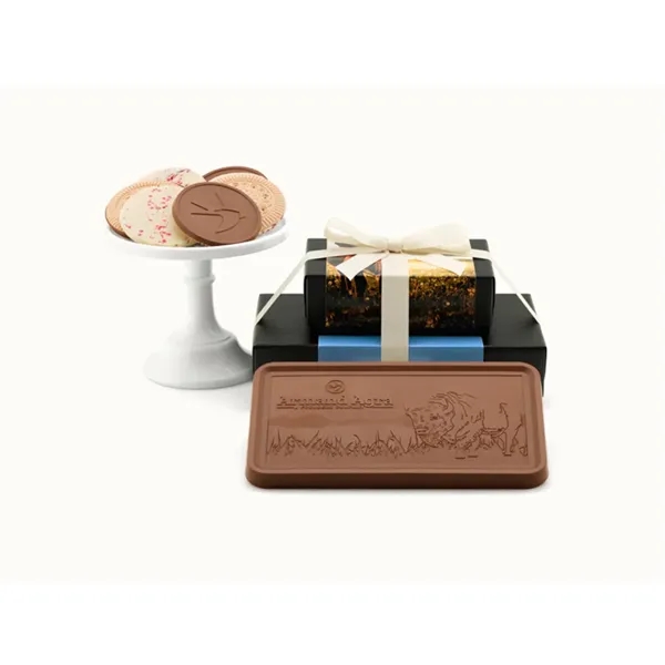 Fully custom chocolate grand 2 piece gift tower cookies and chocolate... from ASI 44897 Chocolate Chocolate