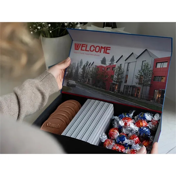Chocolate gift box featuring engraved cookies, wrapper bars, and gourmet truffles.... from ASI 44897 Chocolate Chocolate