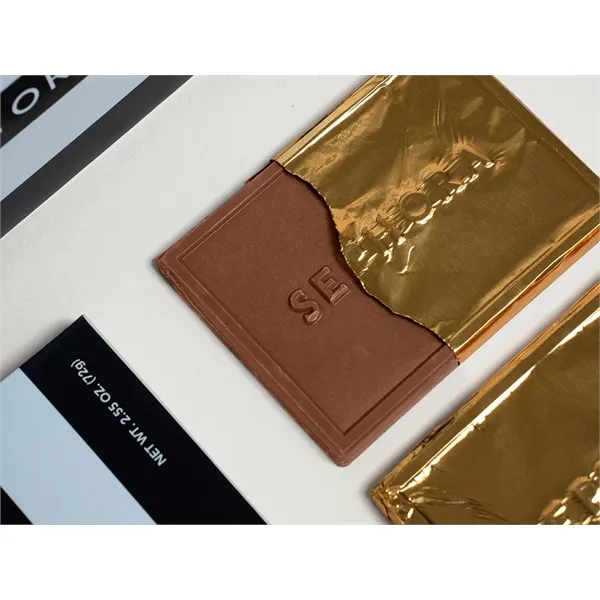 Open your custom printed box to find three custom chocolate foiled... from ASI 44897 Chocolate Chocolate