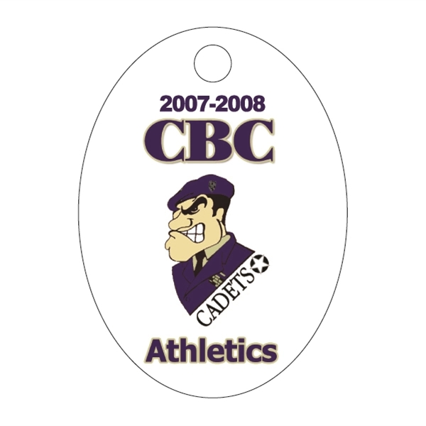 Oval shaped key tag produced in 30 mil thickness.... from ASI 75629 PSI Plastic Graphics