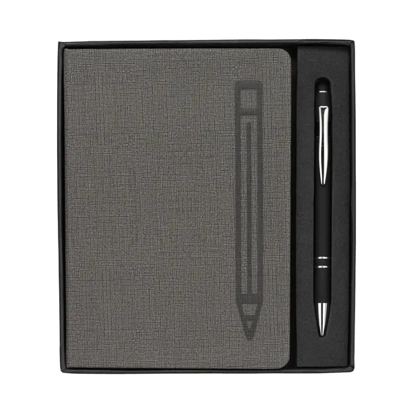Journal gift set featuring a journal with textured grey cover and... from ASI 67866 Logomark/Valumark