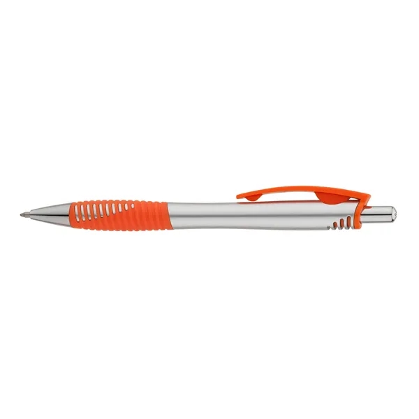 Plunger action ballpoint pen with matte silver barrel, stylish colored accent... from ASI 67866 Logomark/Valumark / Valumark™