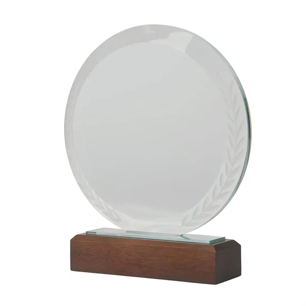 Redondo Crystal Award with Wood Base... from ASI 67866 Logomark/Valumark