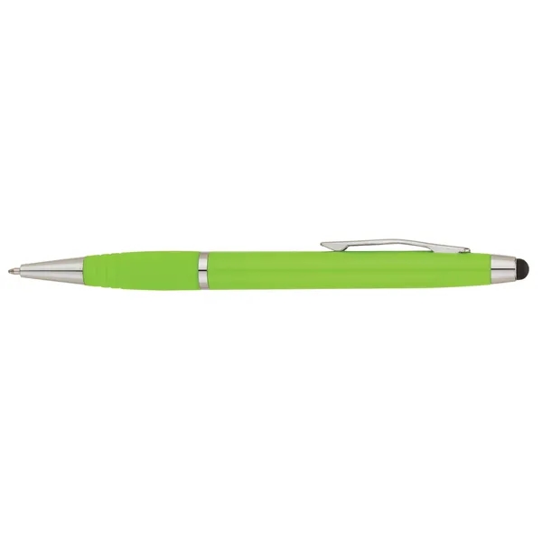Twist-action ballpoint pen with sleek, shiny body, color matching rubberized grip... from ASI 67866 Logomark/Valumark / Valumark™