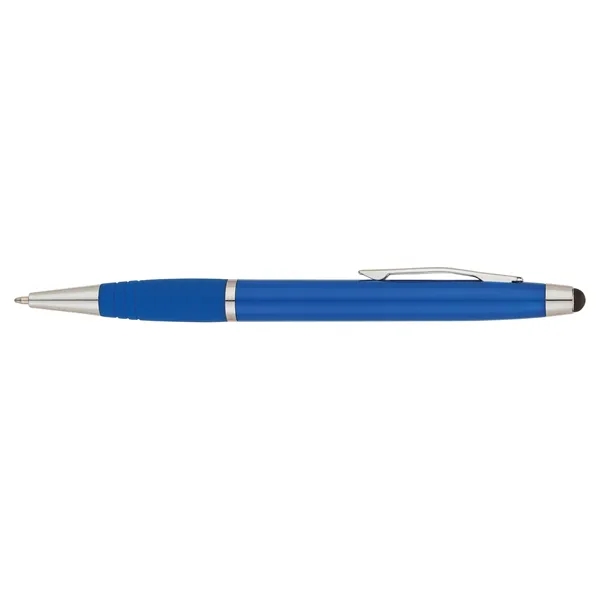 Twist-action ballpoint pen with sleek, shiny body, color matching rubberized grip... from ASI 67866 Logomark/Valumark / Valumark™