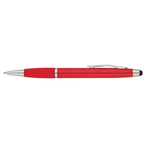 Twist-action ballpoint pen with sleek, shiny body, color matching rubberized grip... from ASI 67866 Logomark/Valumark / Valumark™
