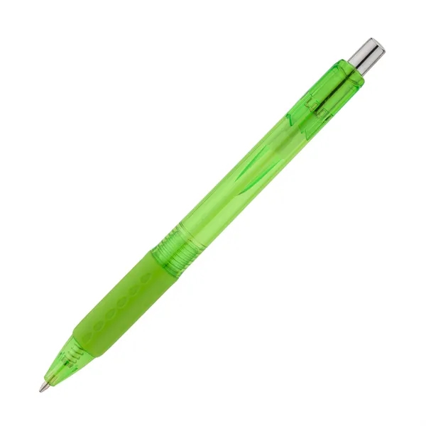 Plunger action ballpoint pen with translucent body, matching rubber grip and... from ASI 67866 Logomark/Valumark / Valumark™