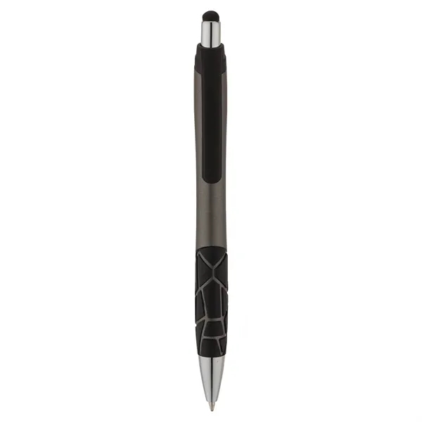 Plunger action ballpoint pen with metallic barrel, textured GEO pattern rubber... from ASI 67866 Logomark/Valumark / Valumark™