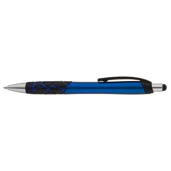 Plunger action ballpoint pen with metallic barrel, textured GEO pattern rubber... from ASI 67866 Logomark/Valumark / Valumark™