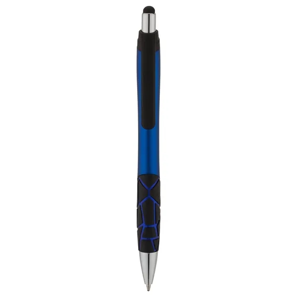 Plunger action ballpoint pen with metallic barrel, textured GEO pattern rubber... from ASI 67866 Logomark/Valumark / Valumark™
