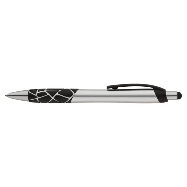 Plunger action ballpoint pen with metallic barrel, textured GEO pattern rubber... from ASI 67866 Logomark/Valumark / Valumark™