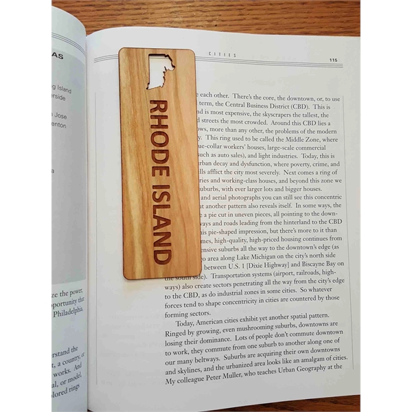 1.5" x 6" hardwood bookmark with laser engraving, Rhode Island state... from ASI 92531 Unique Custom Products / UCP