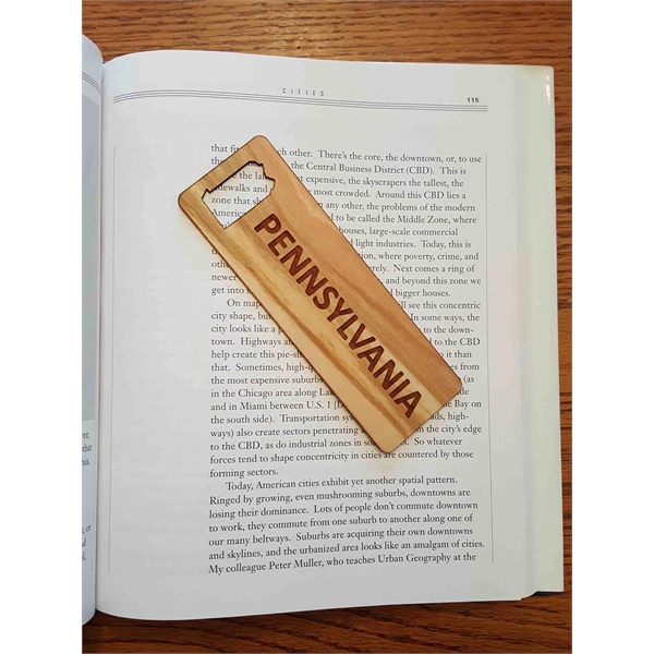 1.5" x 6" hardwood bookmark with laser engraving, Pennsylvania state name... from ASI 92531 Unique Custom Products / UCP
