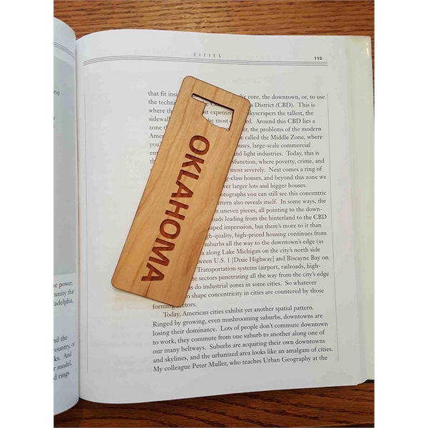 1.5" x 6" hardwood bookmark with laser engraving, Oklahoma state name... from ASI 92531 Unique Custom Products / UCP