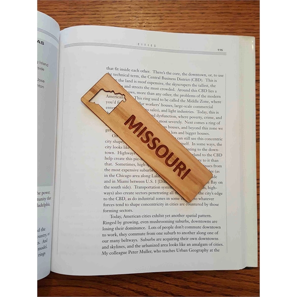 1.5" x 6" hardwood bookmark with laser engraving, Missouri state name... from ASI 92531 Unique Custom Products / UCP