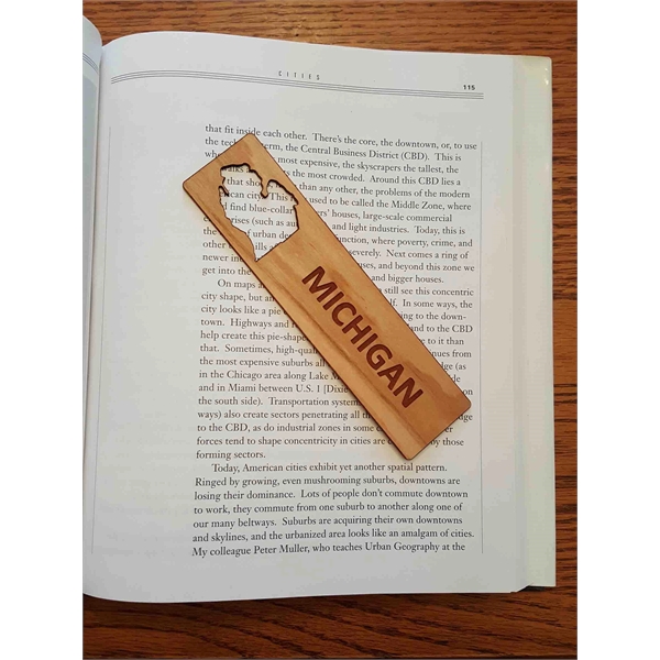 1.5" x 6" hardwood bookmark with laser engraving, Michigan state name... from ASI 92531 Unique Custom Products / UCP