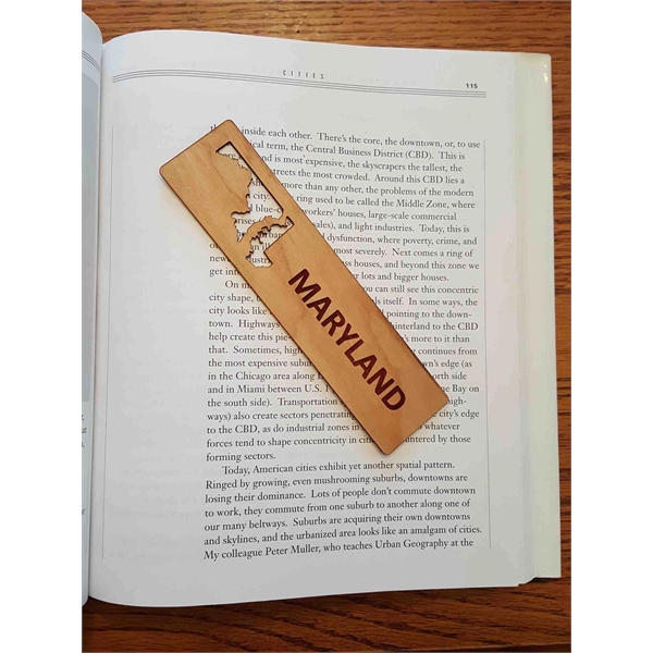 1.5" x 6" hardwood bookmark with laser engraving, Maryland state name... from ASI 92531 Unique Custom Products / UCP