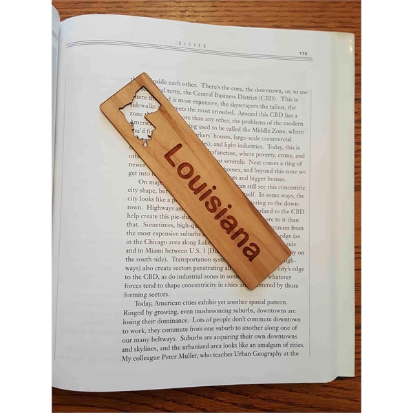 1.5" x 6" hardwood bookmark with laser engraving, Louisiana state name... from ASI 92531 Unique Custom Products / UCP