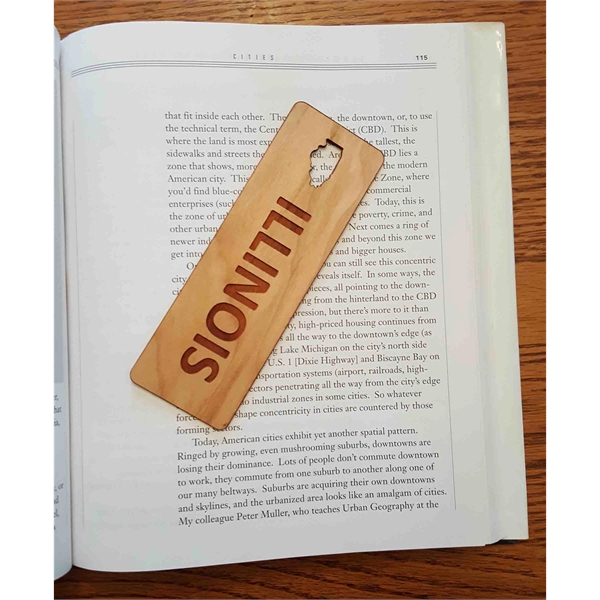 1.5" x 6" hardwood bookmark with laser engraving, Illinois state name... from ASI 92531 Unique Custom Products / UCP